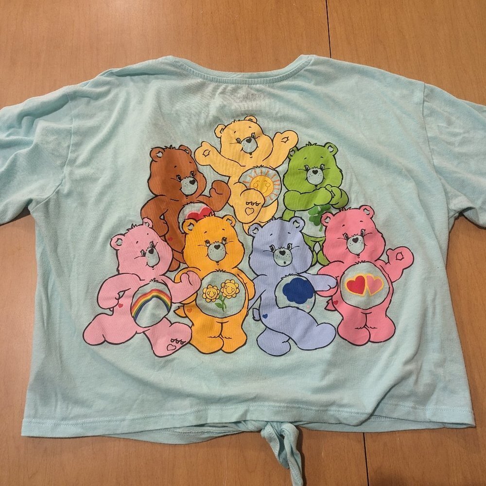 Care Bears mint green cropped t-shirt, women 3XL, tie front, short sleeve
